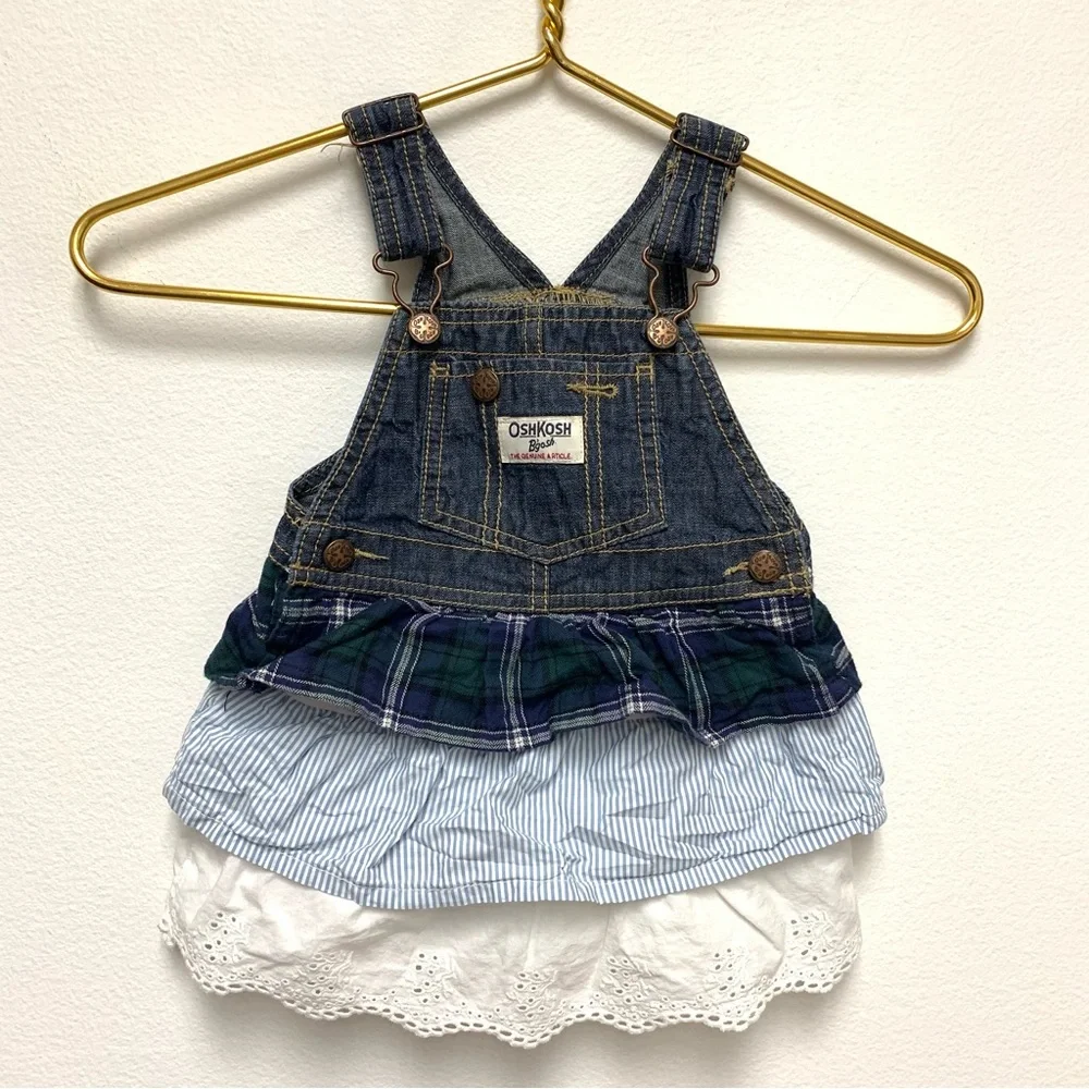 Osh Kosh Denim‎ Overall Dress Lot Of 2 Size 18M Raw Hem Tiered Ruffle